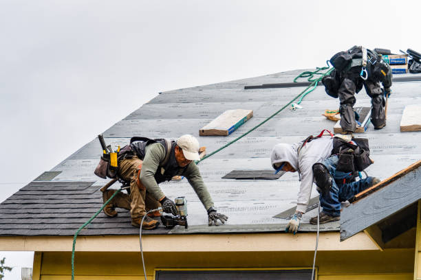 Professional Gutter Installation technician working in Mansfield Center, MA